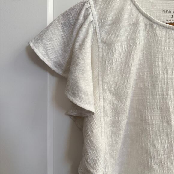 Nine West Basic White Cap Flutter Sleeve Shirt S Capsule Timeless Crepe Coquette - Picture 3 of 5